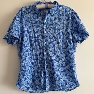 J Crew Floral Print Hawaiian Tiki Short Sleeve Button Shirt XL Cotton